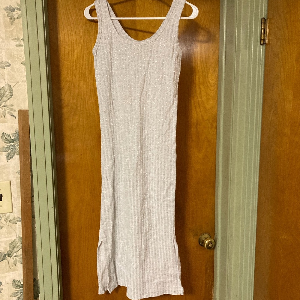Vintage Made in USA Morningside Metallic Silver Ribbed Dress 91% Cotton Small